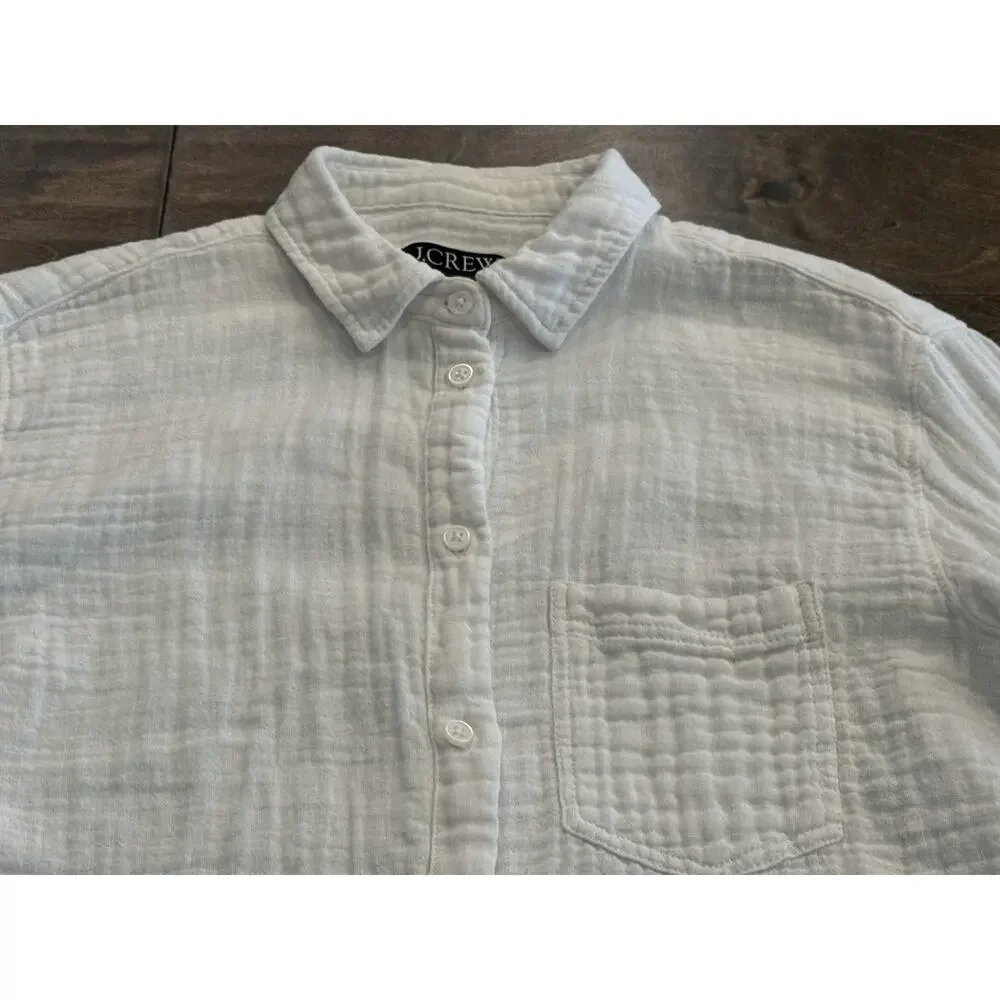 J Crew Garcon Classic Fit Womens White Button Up Long Sleeve Linen Shirt Size 4